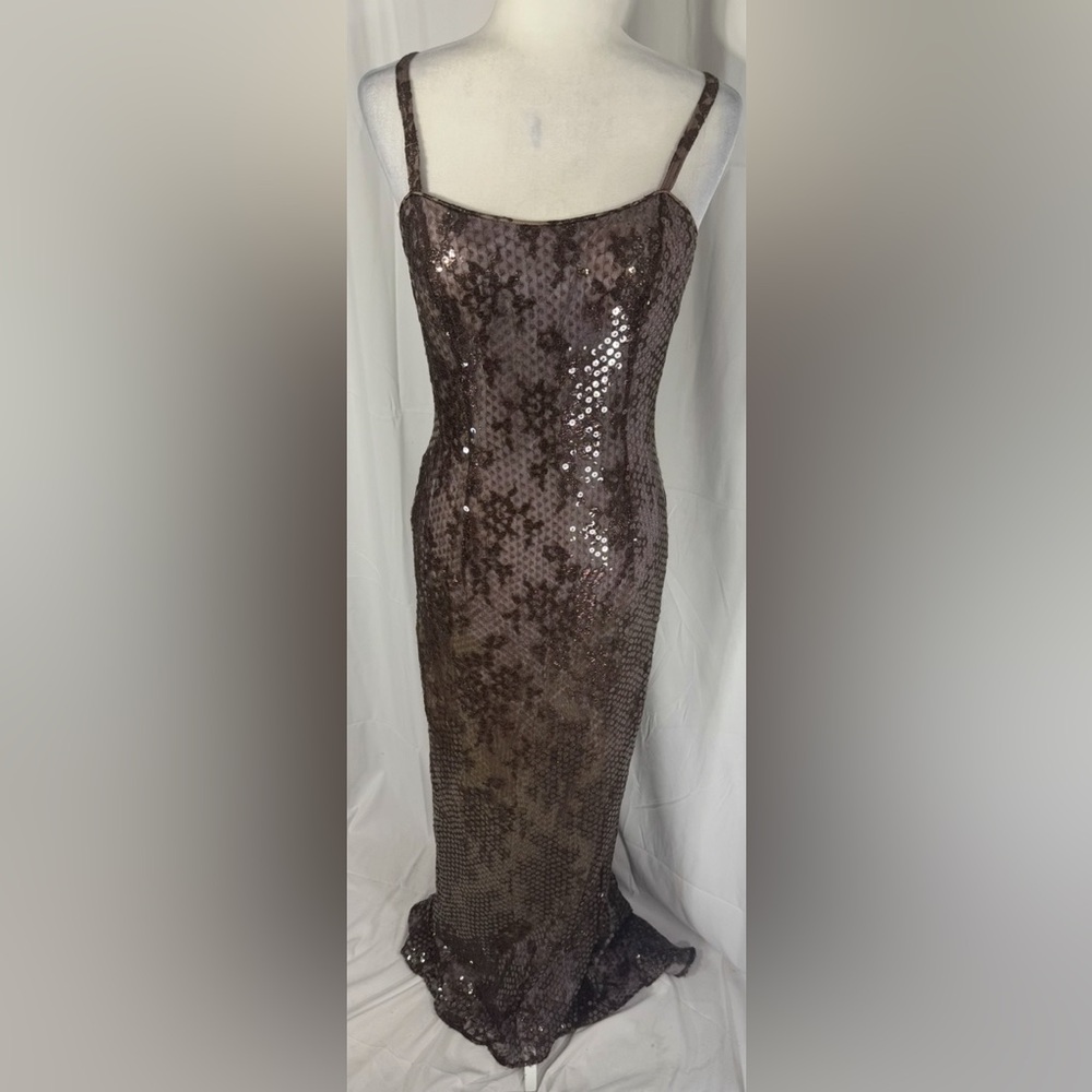 Rimini Brown Sequin Metallic Maxi Dress - Picture 2 of 12